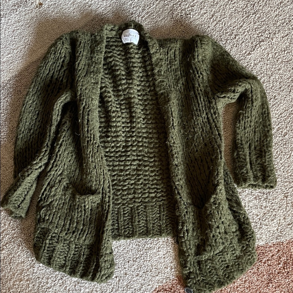 Nirvana 90s grunge Velvet by Graham & Spencer Olive Knit Cardigan oversize SM